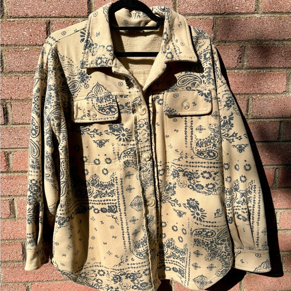 Tan and Blue Paisley Button-Up Shirt